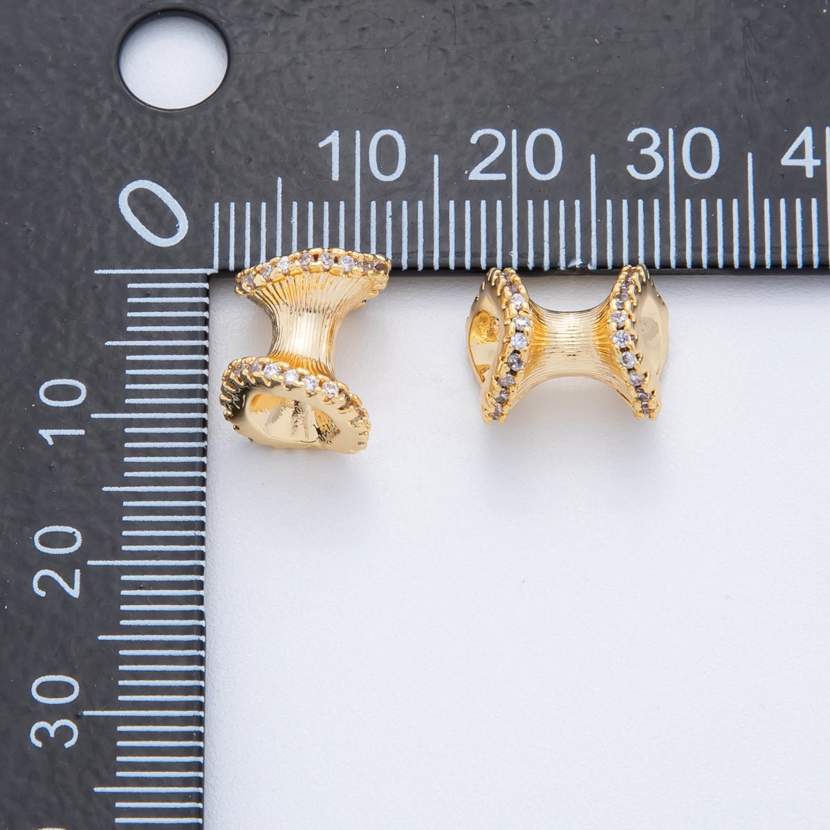 18K Gold Filled 10mm Micro Paved CZ Hourglass Tube Bead Spacer | AF-A1018