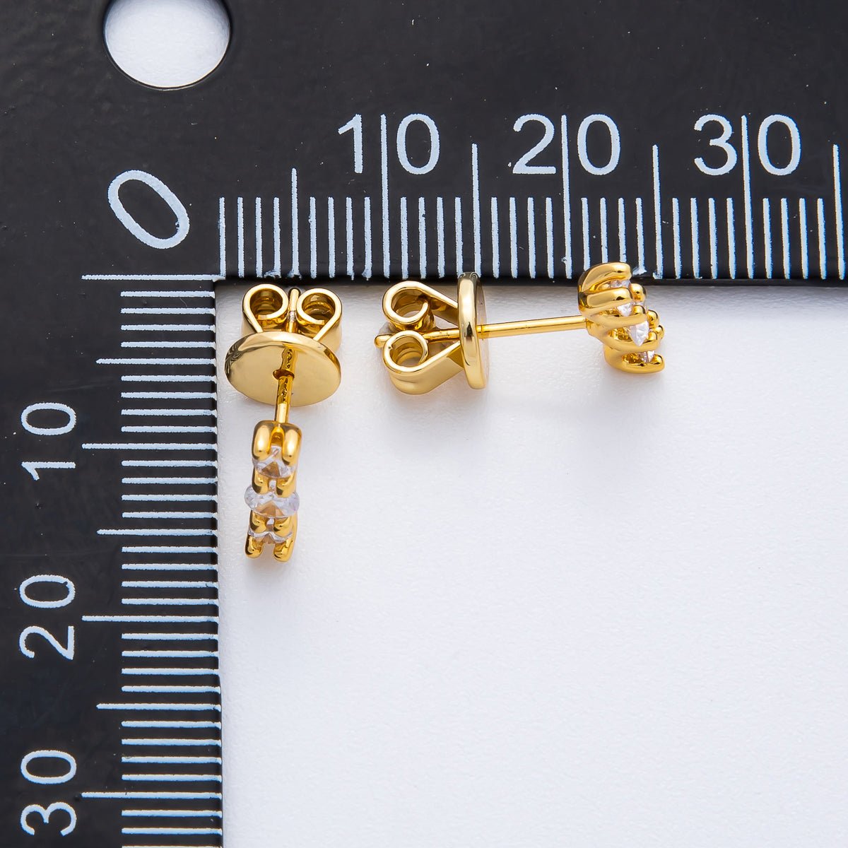 18K Gold Filled 10mm Round CZ Linear Cluster Minimalist Stud Earrings | AD1565