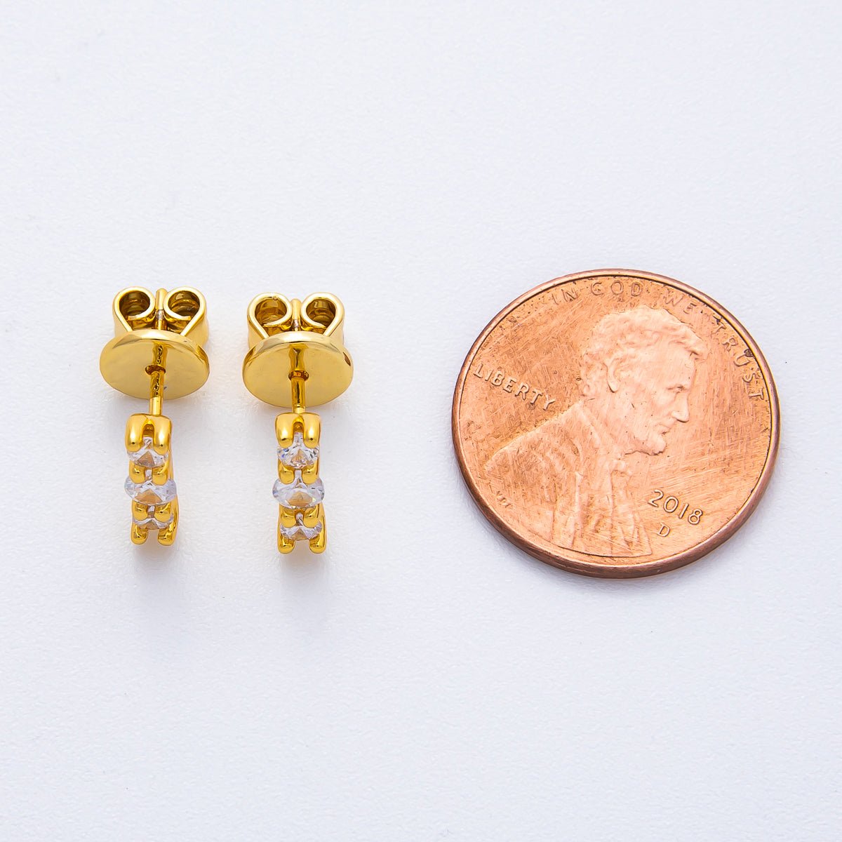 18K Gold Filled 10mm Round CZ Linear Cluster Minimalist Stud Earrings | AD1565