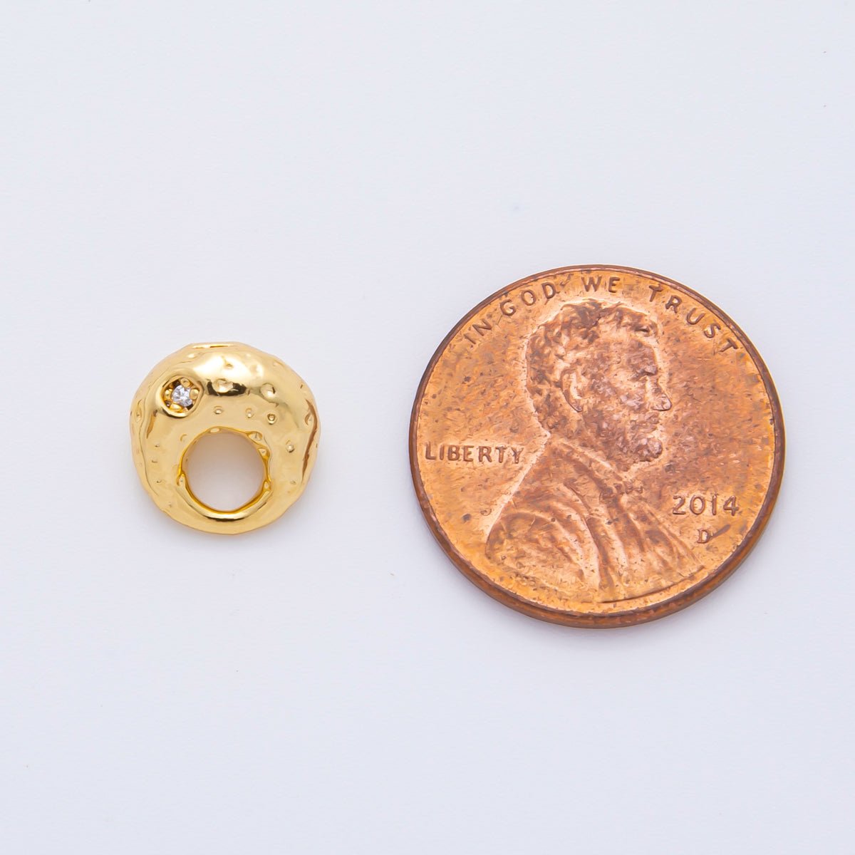 18K Gold Filled 10mm Round CZ Unique Oval with Large Hole Spacer Bead | AF-A1087