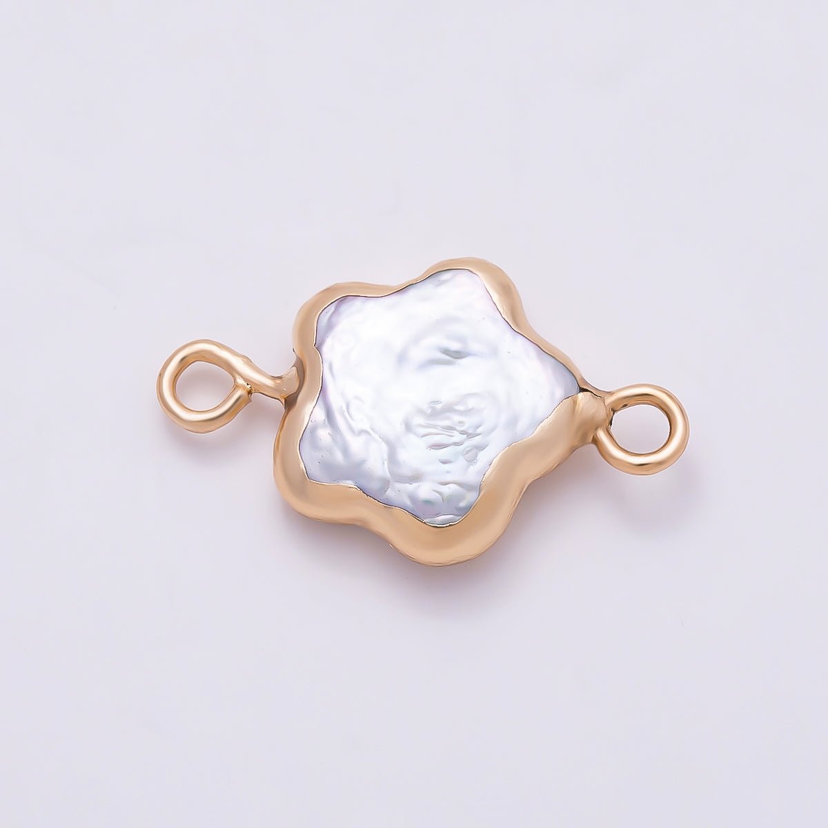18K Gold Filled 10mm White Freshwater Pearl Foil Celestial Star Connector | Connectors-00033
