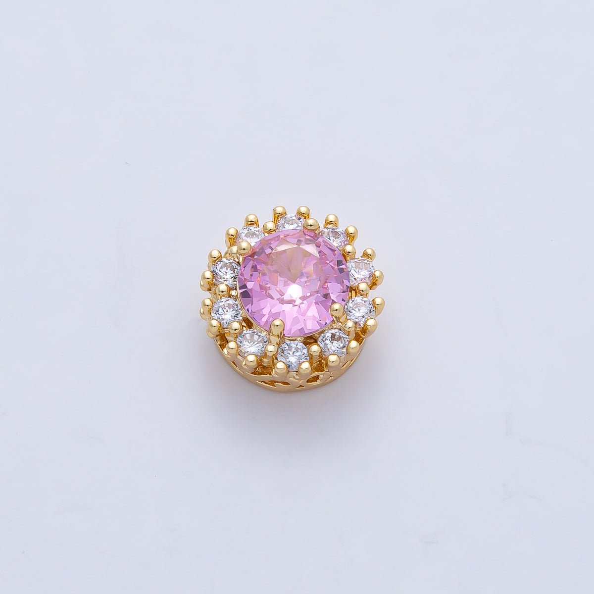 18K Gold Filled 11.5mm Blue, Pink, Clear CZ Micro Paved Round Spacer Bead | B527 B528