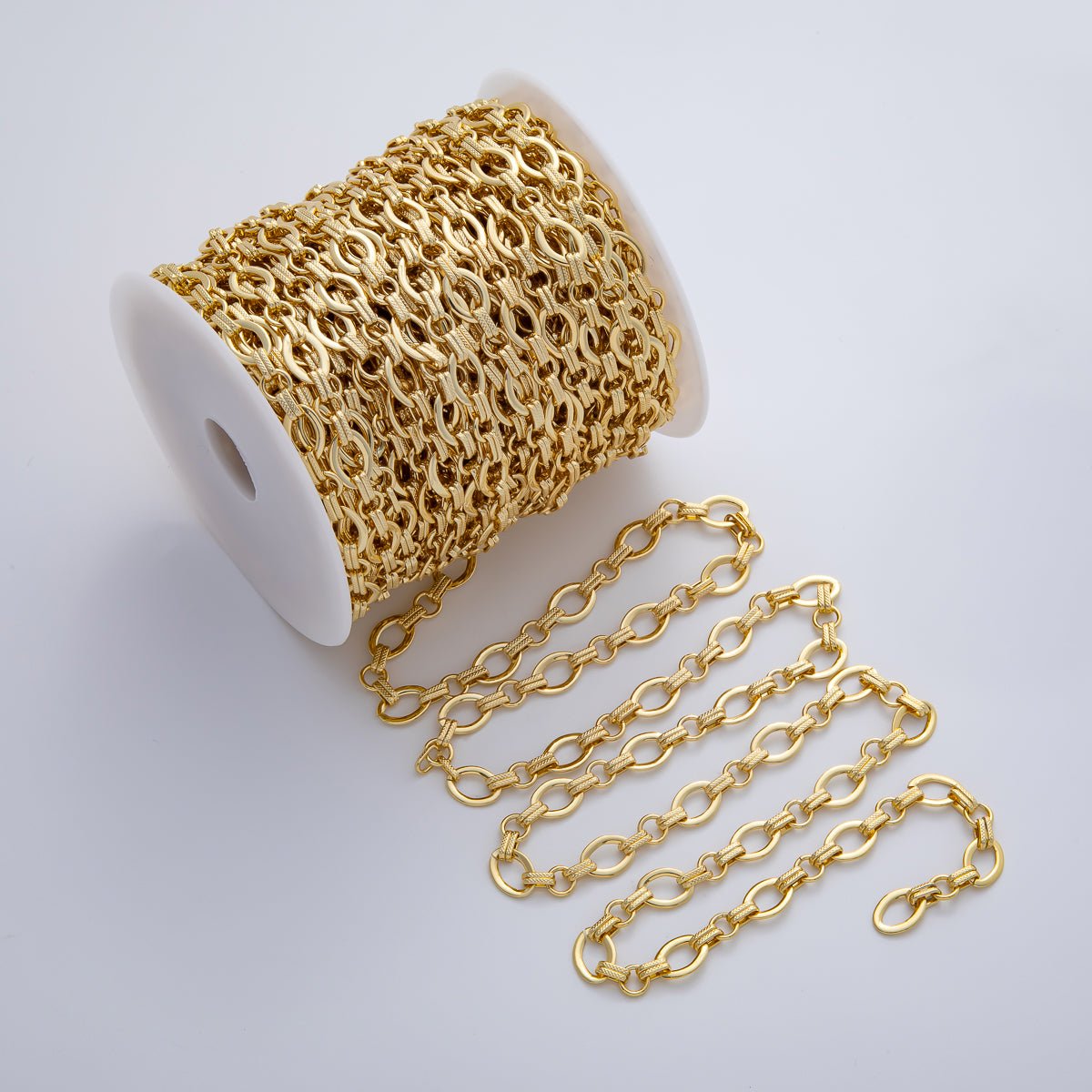 18K Gold Filled 11mm x 8mm Geometric Cable Quilted Double Link Unfinished Chain by Yard | Roll-1772