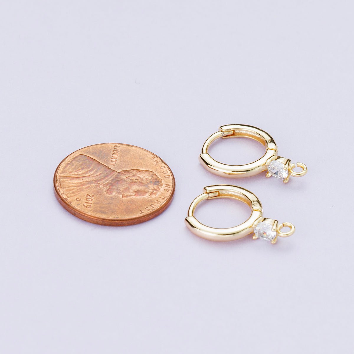 18K Gold Filled 12.5mm Clear CZ Open Loop Drop Huggie Earrings | Findings-00083