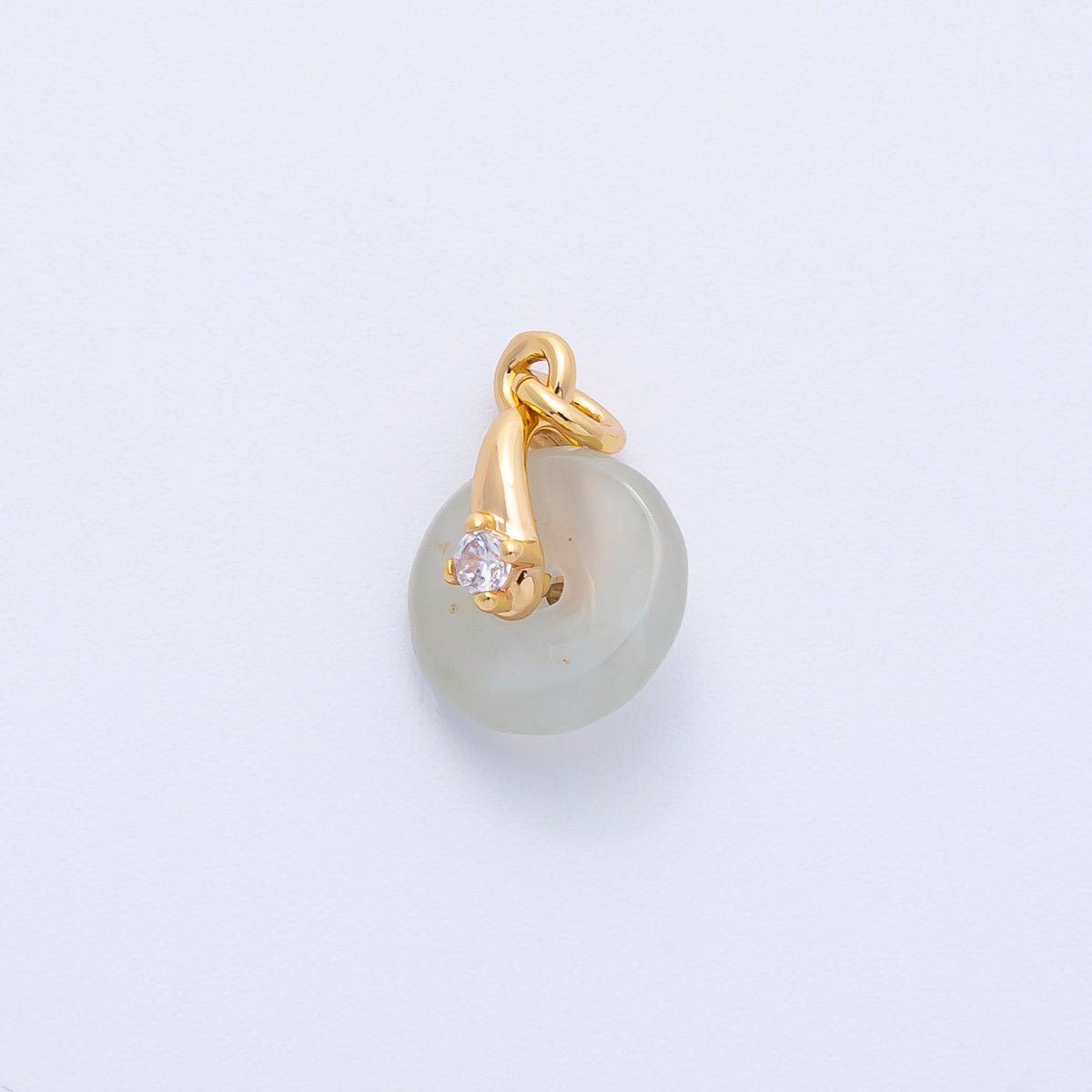 18K Gold Filled 12mm Clear CZ Light Green Jade Gemstone Mini Charm | Charms-00317