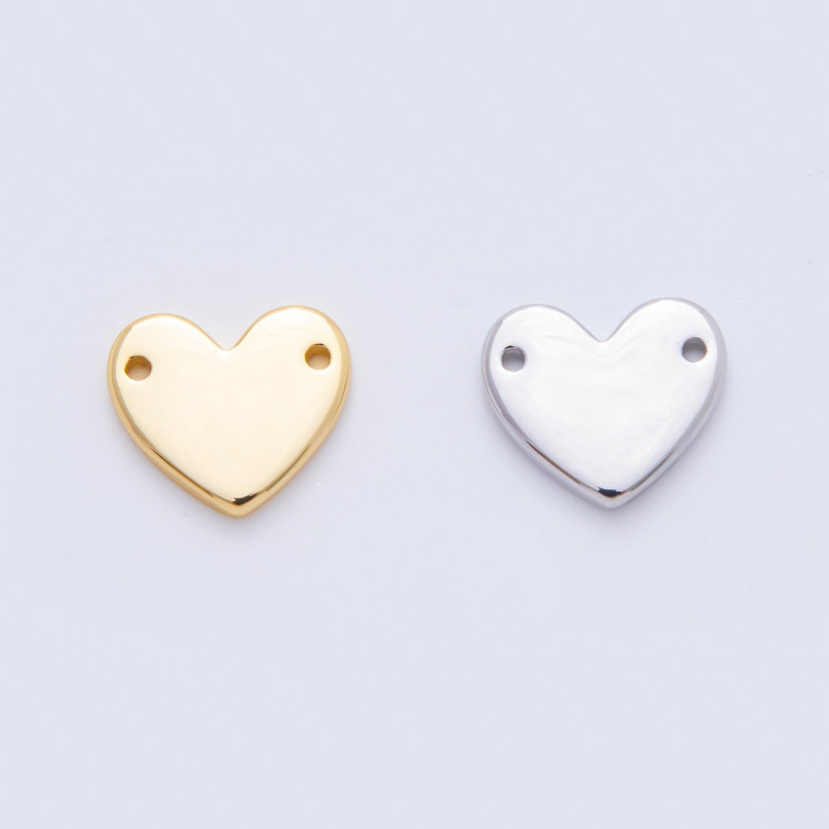 18K Gold Filled 13mm Flat Heart with Double Holes Connector in Gold & Silver | Y-00160