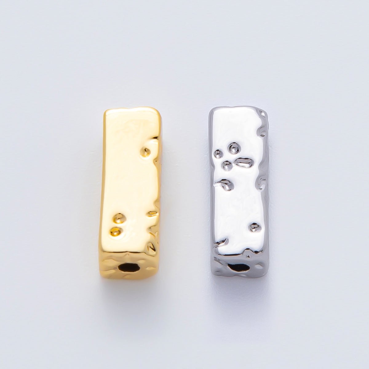 18K Gold Filled 13mm Hammered Rectangular Tube Spacer Bead in Gold & Silver | B026