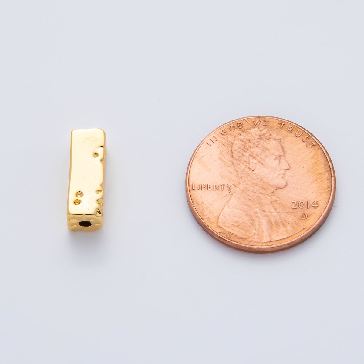 18K Gold Filled 13mm Hammered Rectangular Tube Spacer Bead in Gold & Silver | B026