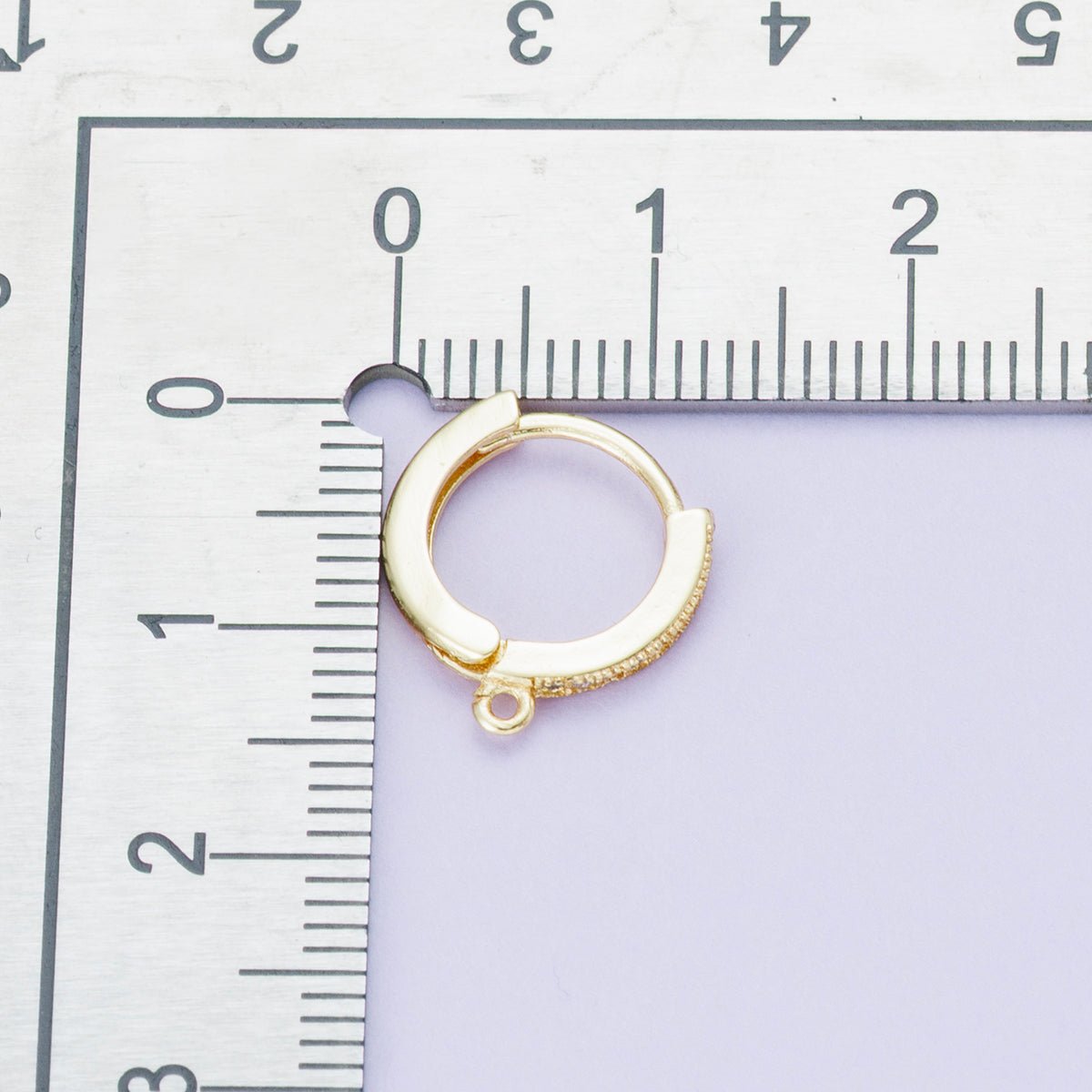 18K Gold Filled 13mm Micro Paved CZ Open Loop Drop Huggie Earrings | Findings-00104