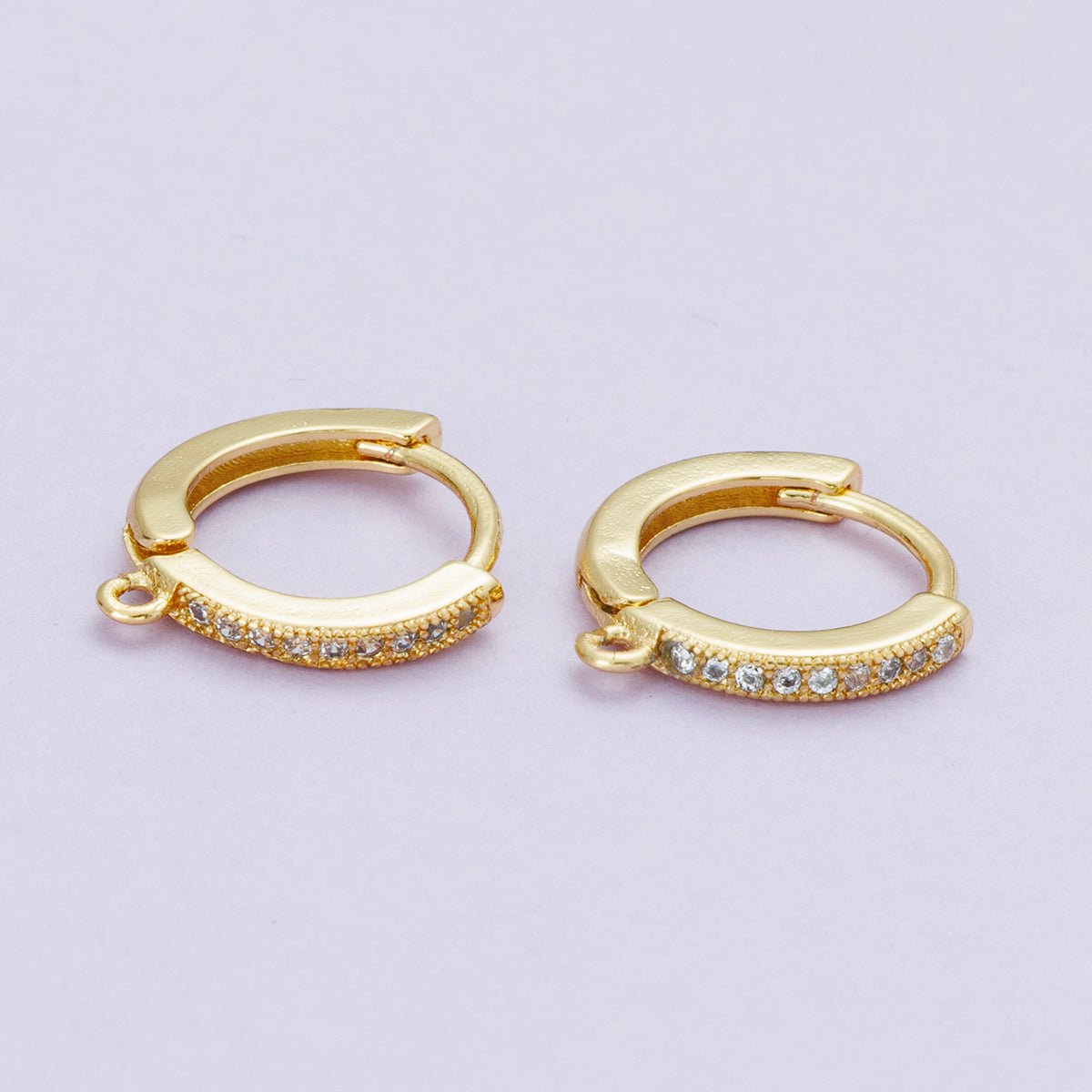 18K Gold Filled 13mm Micro Paved CZ Open Loop Drop Huggie Earrings | Findings-00104