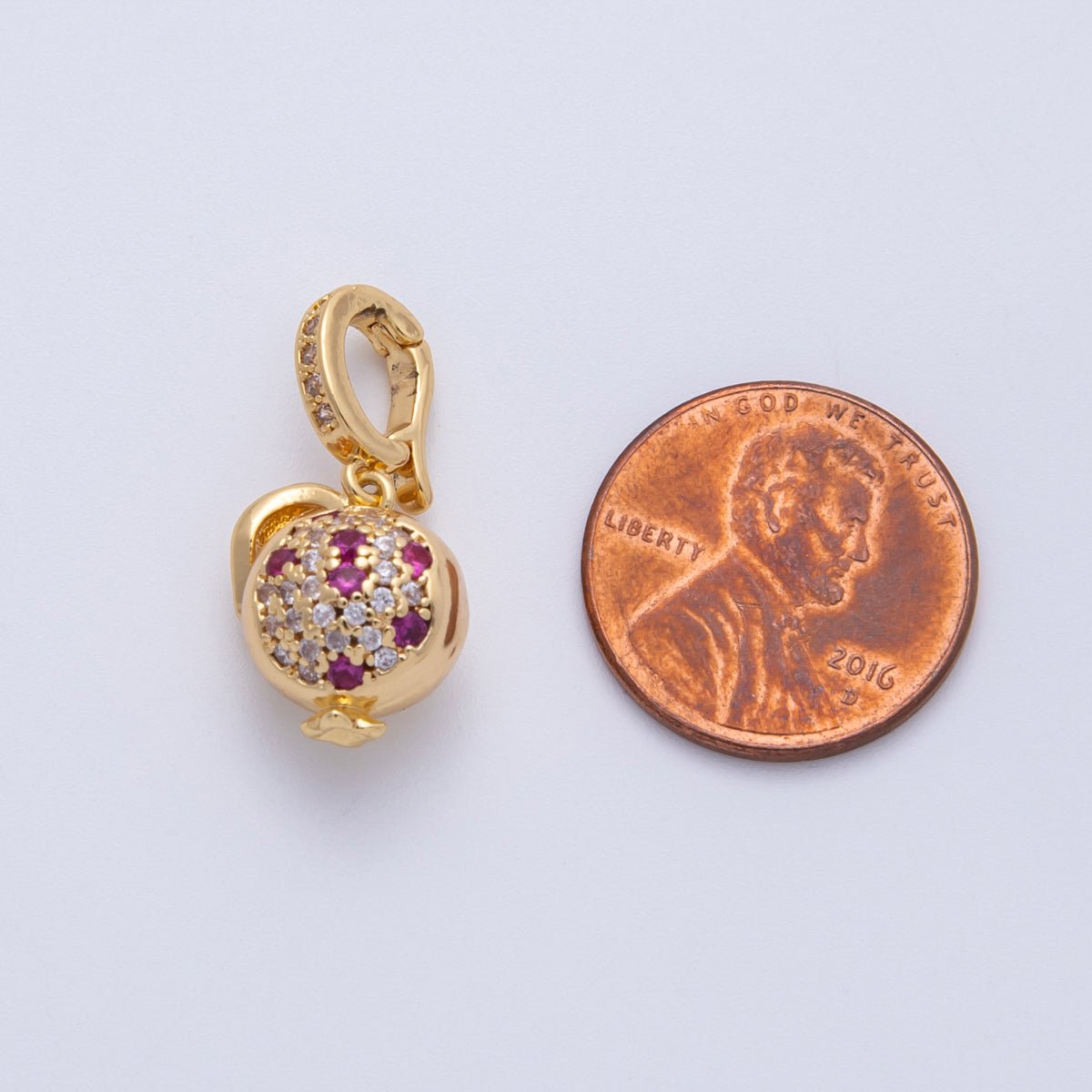 18K Gold Filled 13mm Micro Paved CZ Pomegranate Fruit 3D Multidimensional Charm | Charms-00153