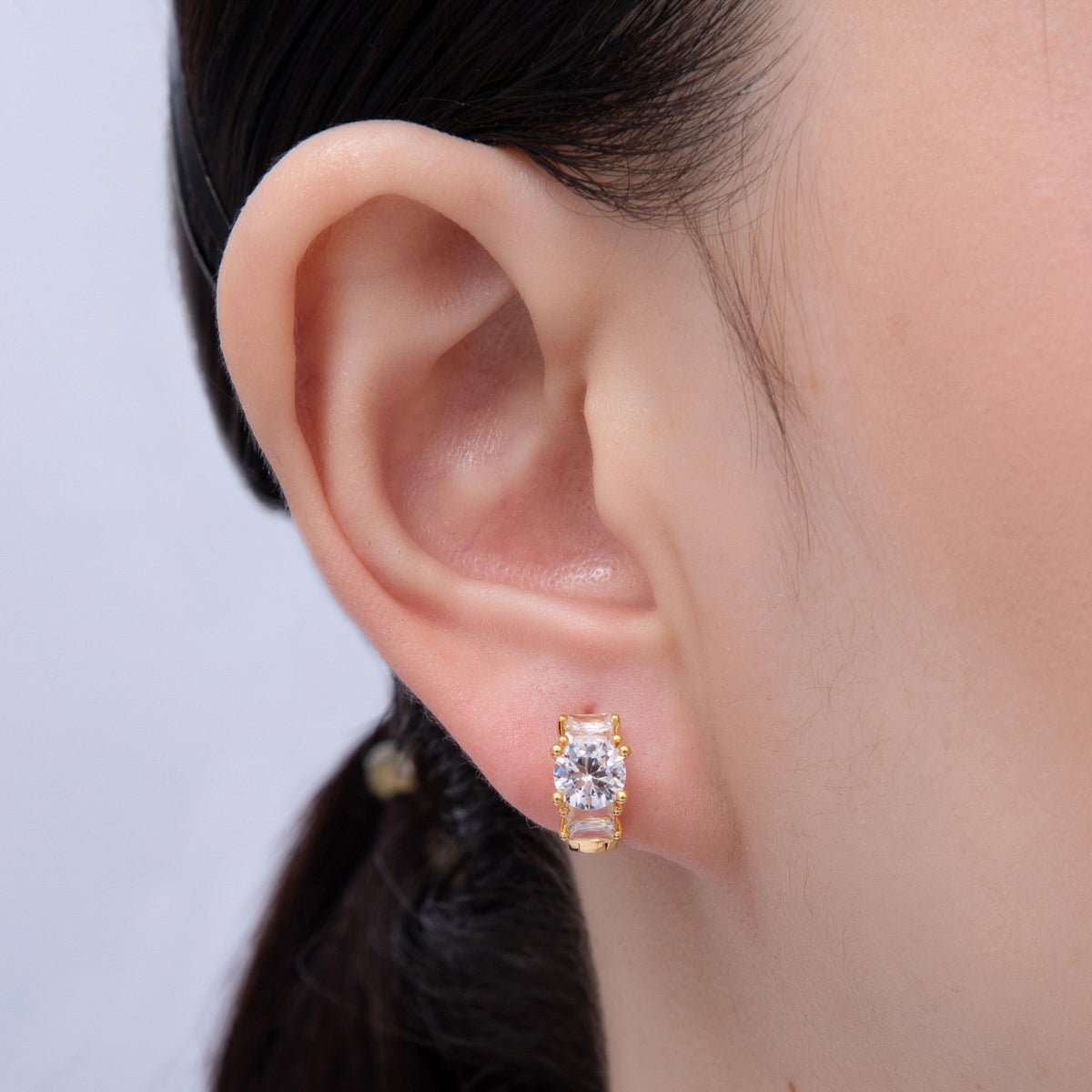 18K Gold Filled 14.5mm Clear CZ Gradient Huggie Earrings | Earrings-00046