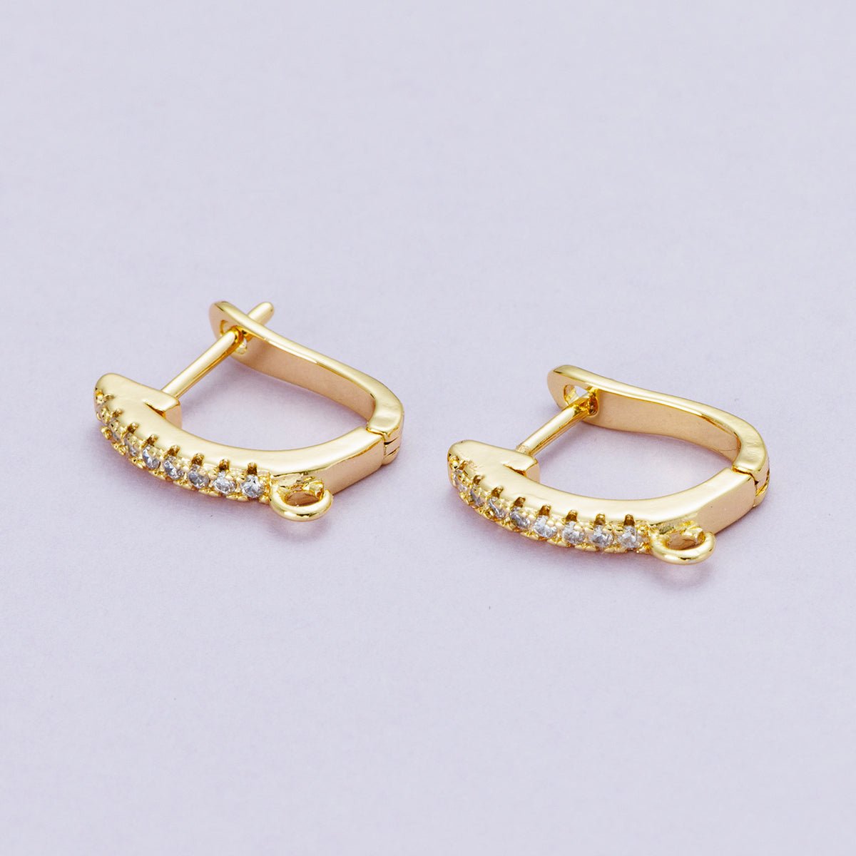 18K Gold Filled 14.5mm Micro Paved CZ U-Shaped Hoop Earrings in Gold & Silver | Findings-00099 Findings-00100