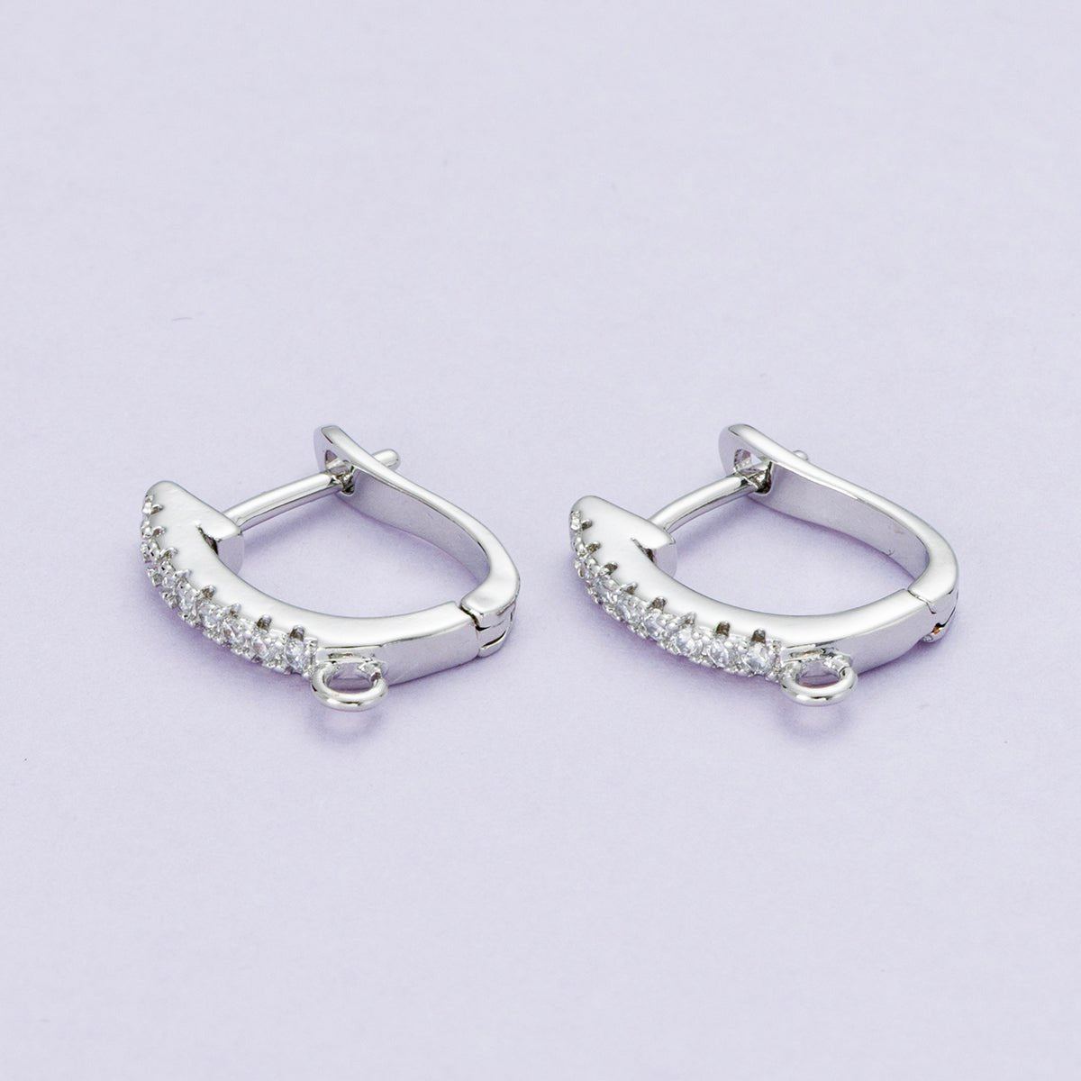 18K Gold Filled 14.5mm Micro Paved CZ U-Shaped Hoop Earrings in Gold & Silver | Findings-00099 Findings-00100