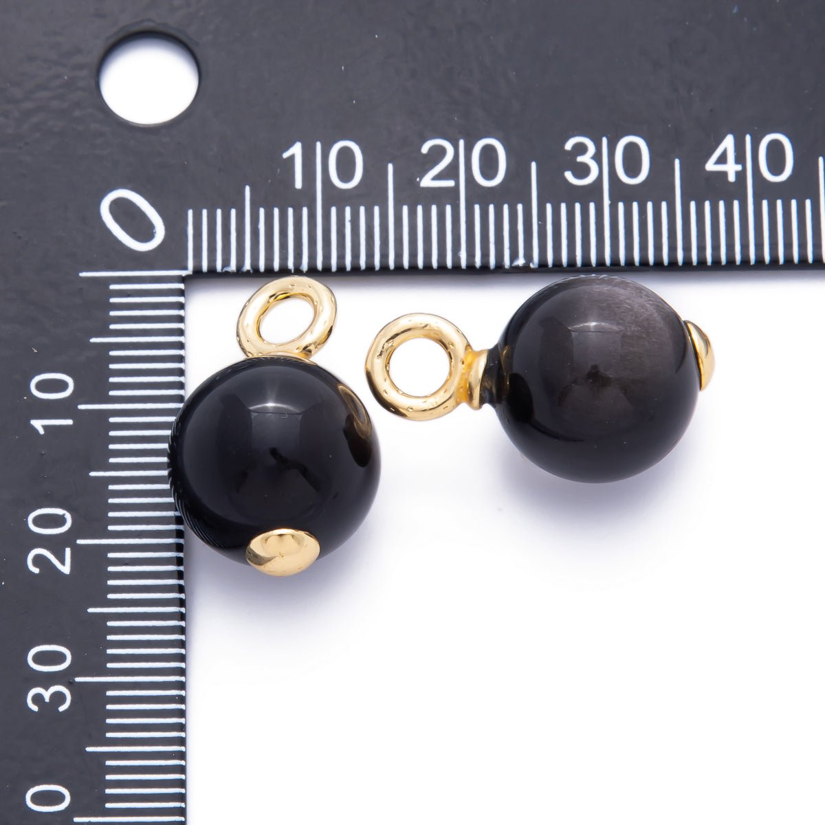 18K Gold Filled 14mm, 16mm Black Onyx Round Gemstone Charm | AF791 AF792