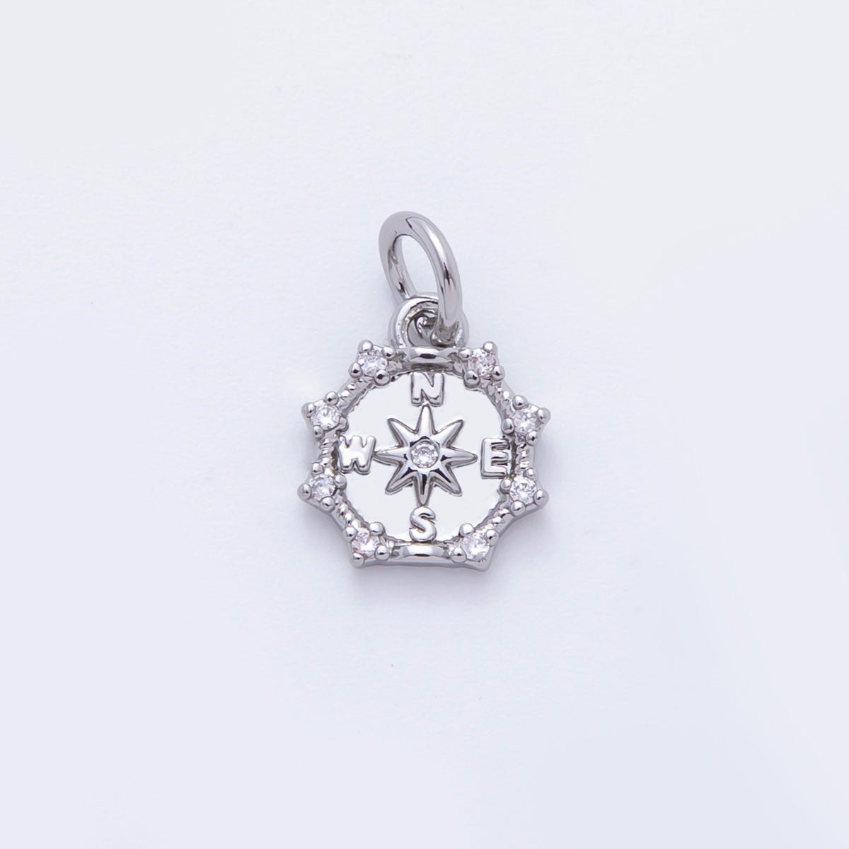 18K Gold Filled 14mm Micro Paved CZ Compact Travel Compass Charm in Gold & Silver | C630