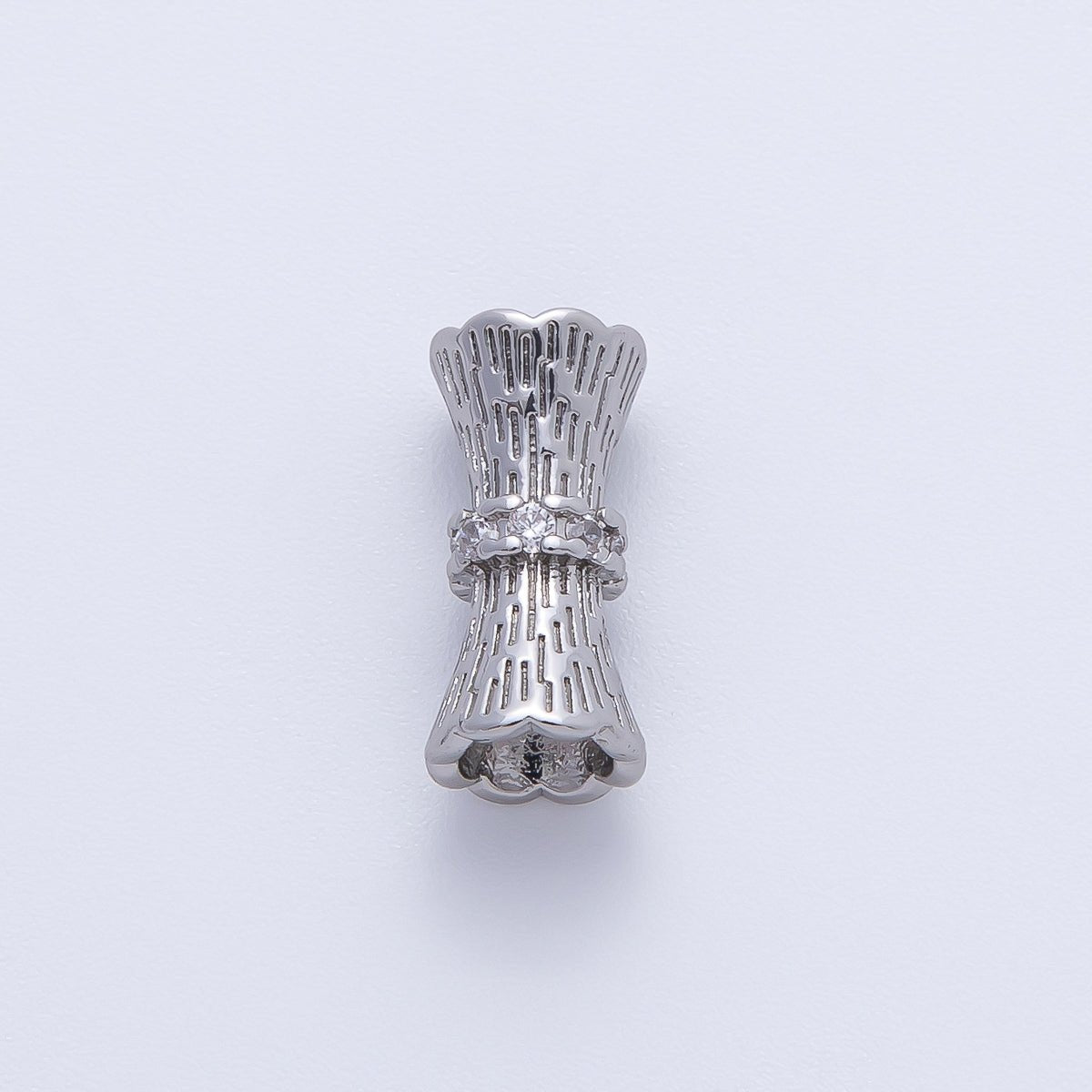 18K Gold Filled 14mm Micro Paved CZ Line-Textured Tube Bead in Gold & Silver | B035