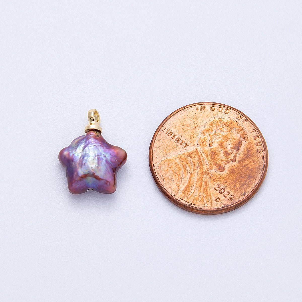 18K Gold Filled 14mm Purple Baroque Freshwater Pearl Celestial Star Charm | Charms-00477