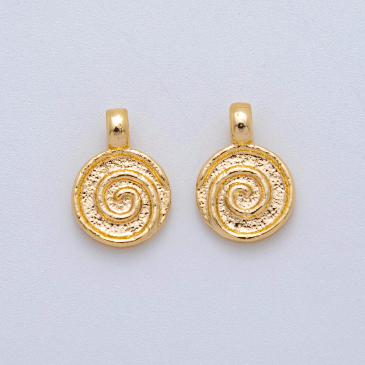 18K Gold Filled 14mm Uzumaki Spiral Coil Swirl Round Clam Textured Mini Charm | AH828