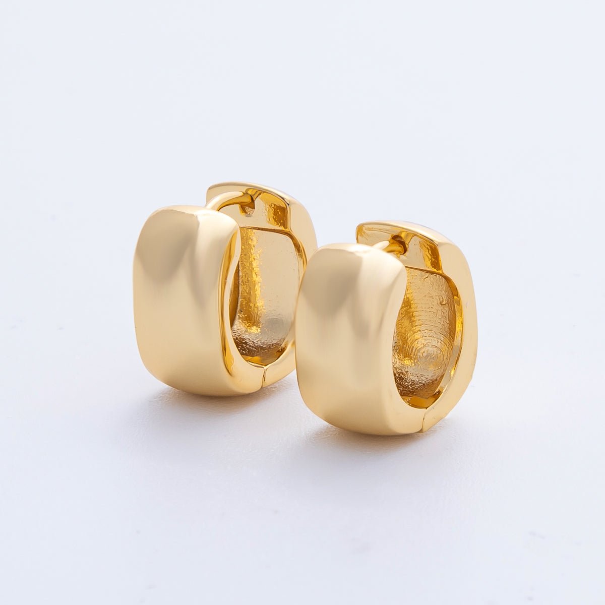18K Gold Filled 14mm Wide Hammered Huggie Earrings | Earrings-00042