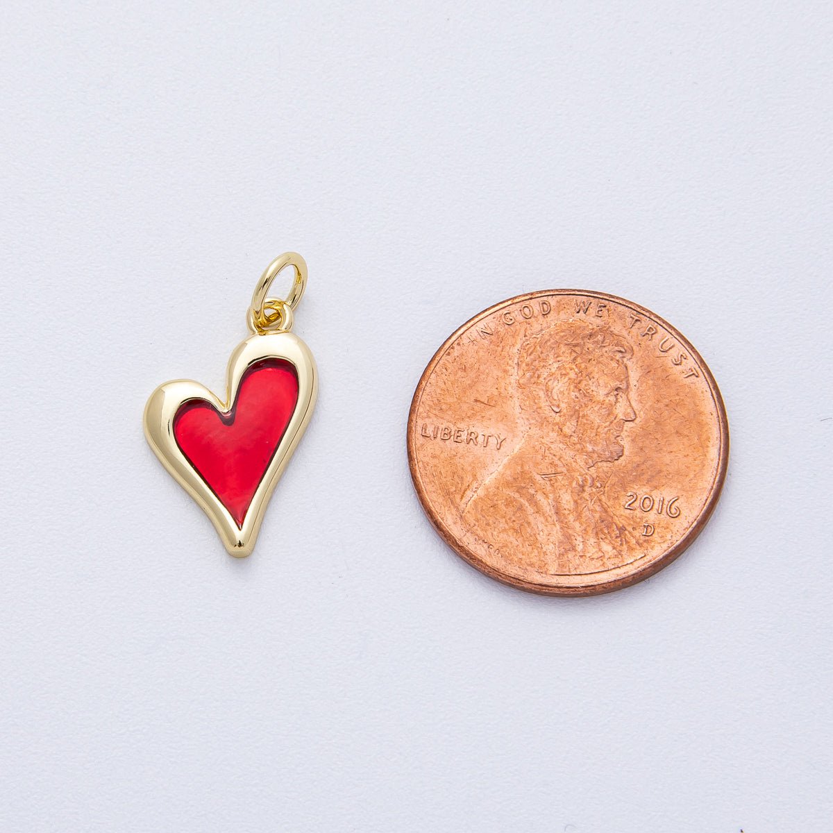 18K Gold Filled 15.8mm Red Bezel Heart Charm | AK117