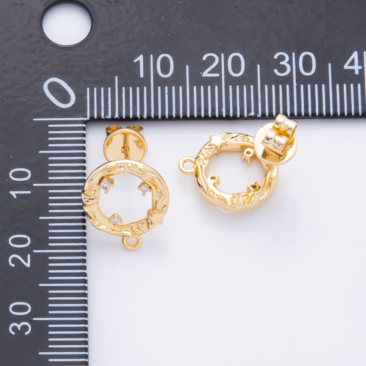 18K Gold Filled 15mm Clear CZ Cluster Open Molten Round Drop Stud Earrings Findings with Closed Loop for Charm | Z1363