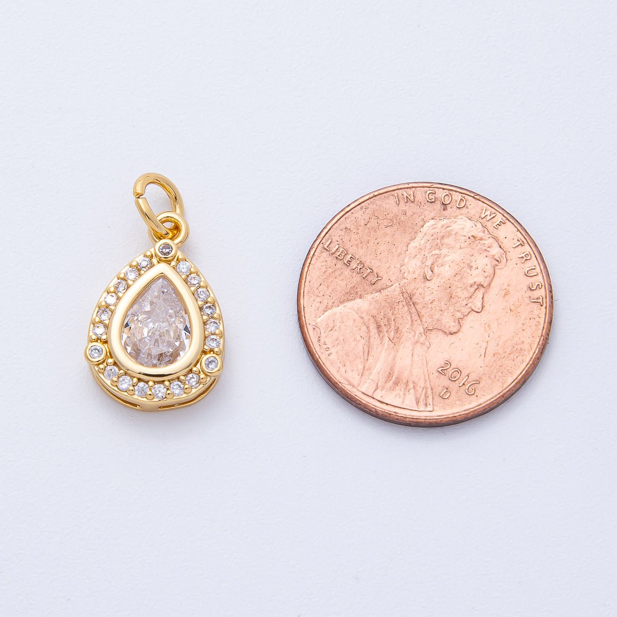 18K Gold Filled 15mm Clear CZ Micro Paved Teardrop Charm | AK169