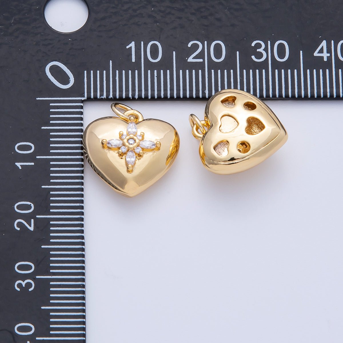18K Gold Filled 15mm Marquise CZ Cross Starburst Chubby Heart Charm | Charms-00052