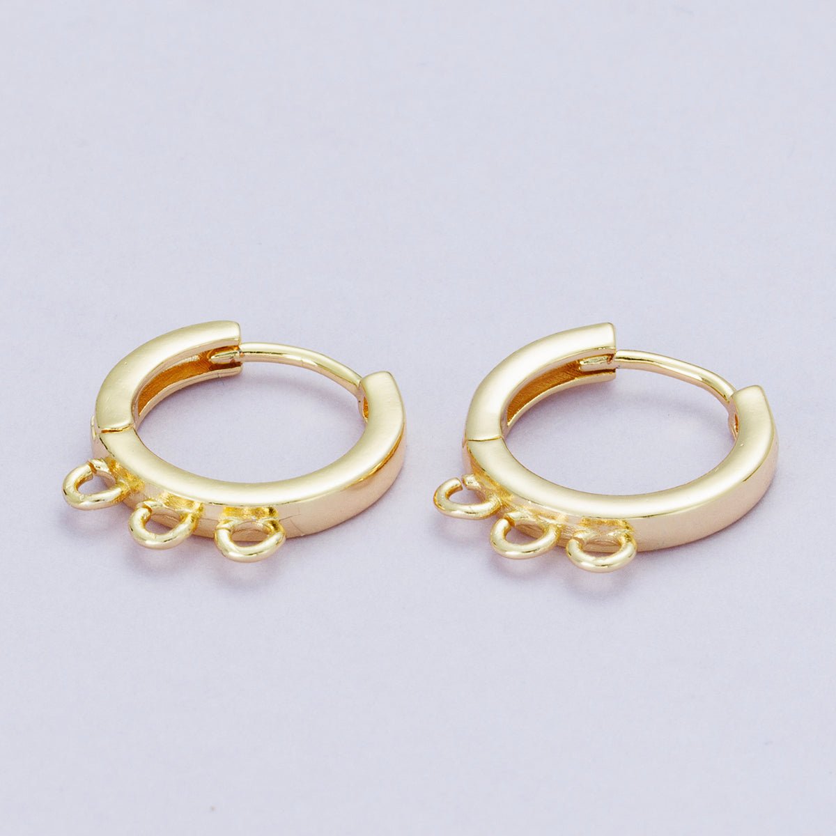 18K Gold Filled 15mm Minimalist Triple Open Loop Drop Huggie Earrings | Findings-00108