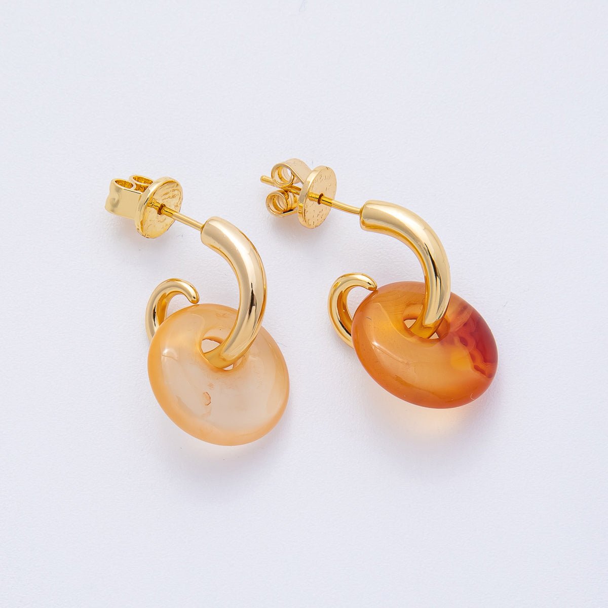 18K Gold Filled 15mm Natural Gemstone Curled C-Shaped Drop Hoop Earrings | AD1668 - AD1671