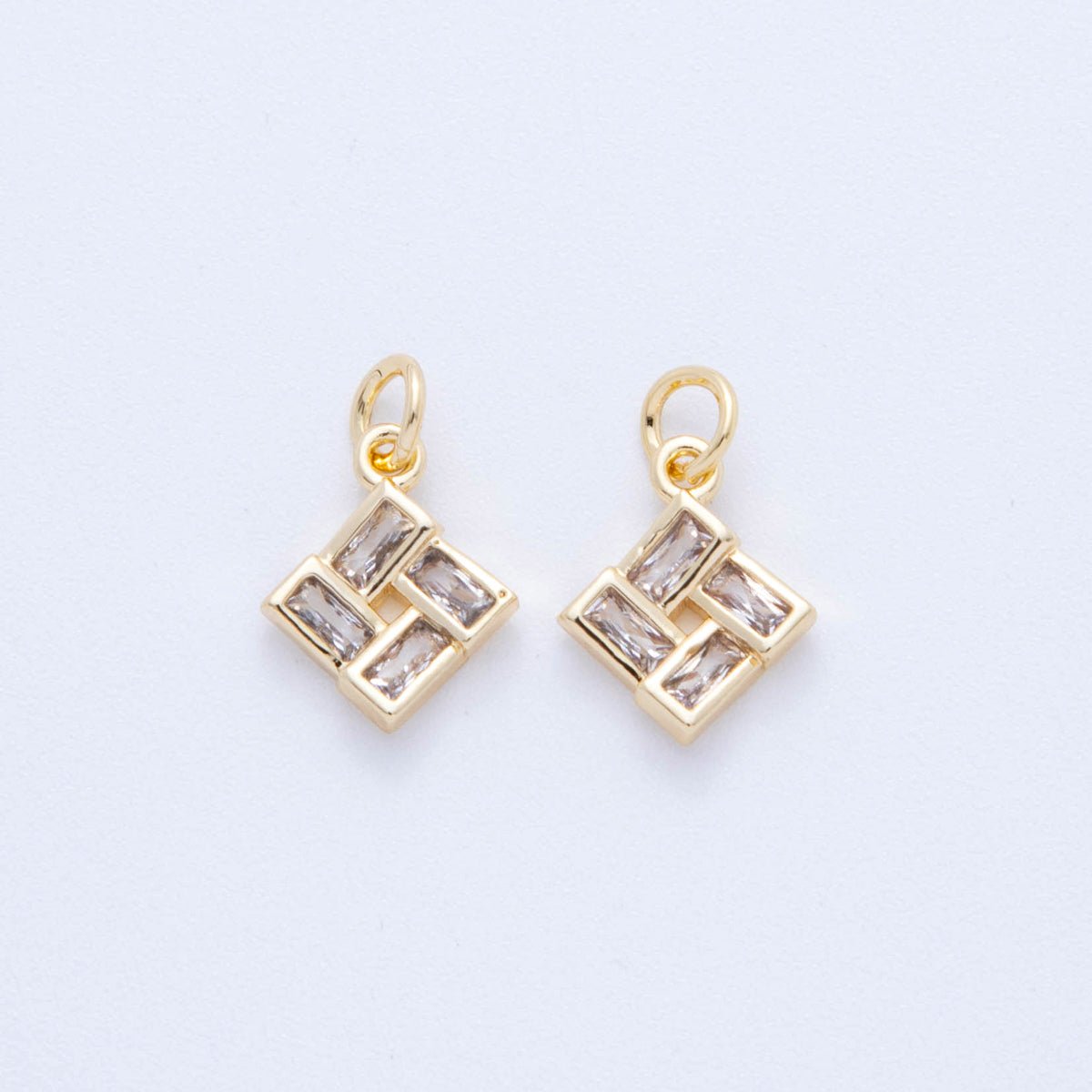 18K Gold Filled 16.5mm Baguette CZ Rectangular Linked Square Charm | AF823