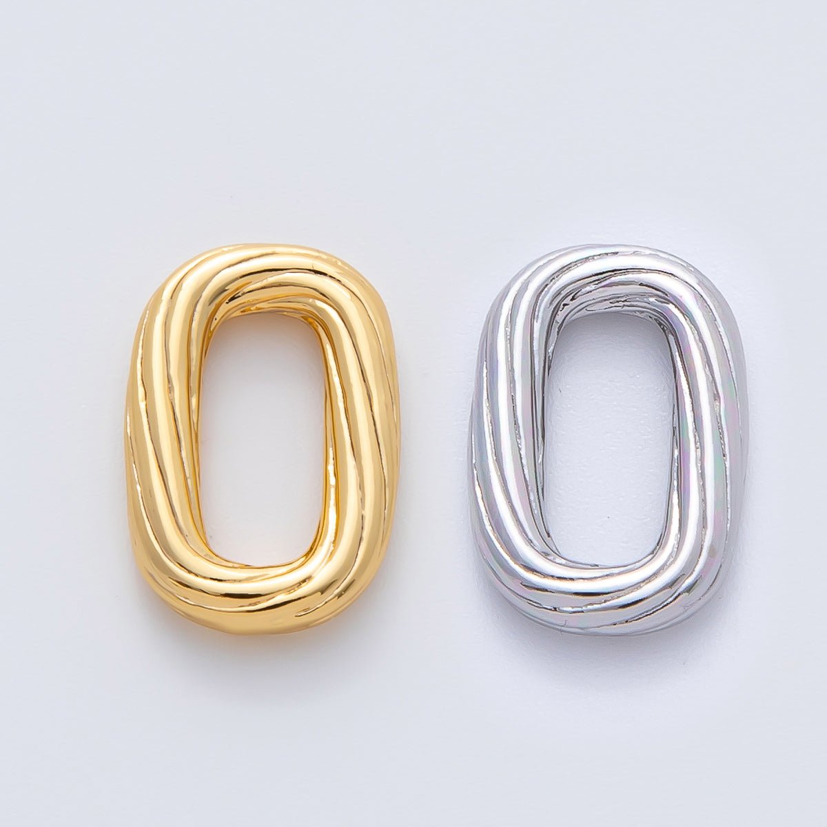 18K Gold Filled 16.5mm Ribbed Lined Oblong Rectangular Link Findings in Gold & Silver | Z1412