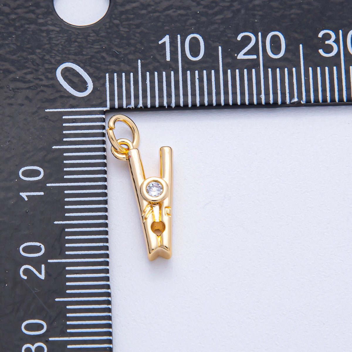 18K Gold Filled 16mm Clear CZ Clothespin Mini 3D Multidimensional Charm | AK012