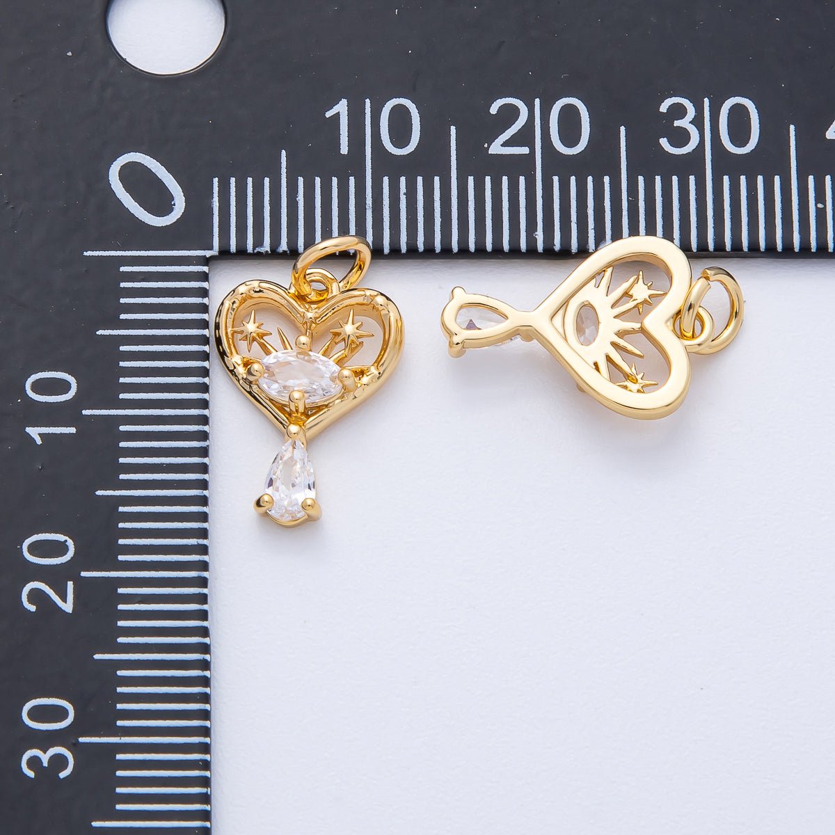18K Gold Filled 16mm Clear CZ Drop Star Fireworks Heart Charm | AK168