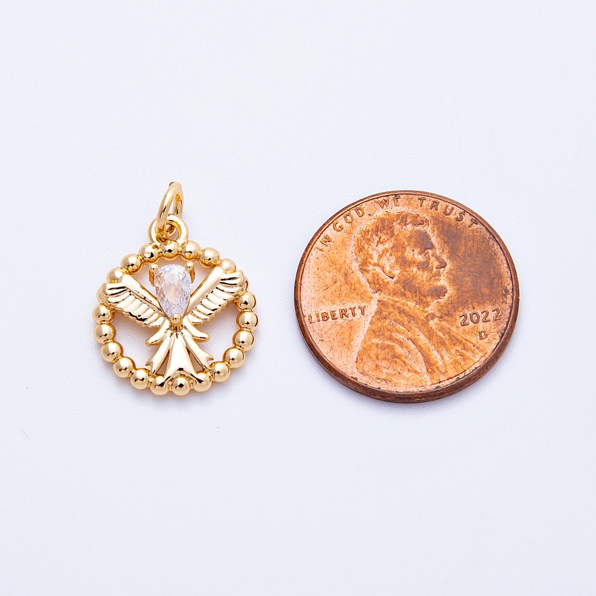 18K Gold Filled 16mm Teardrop CZ Angel Open Beaded Ball Round Charm | Charms-00345