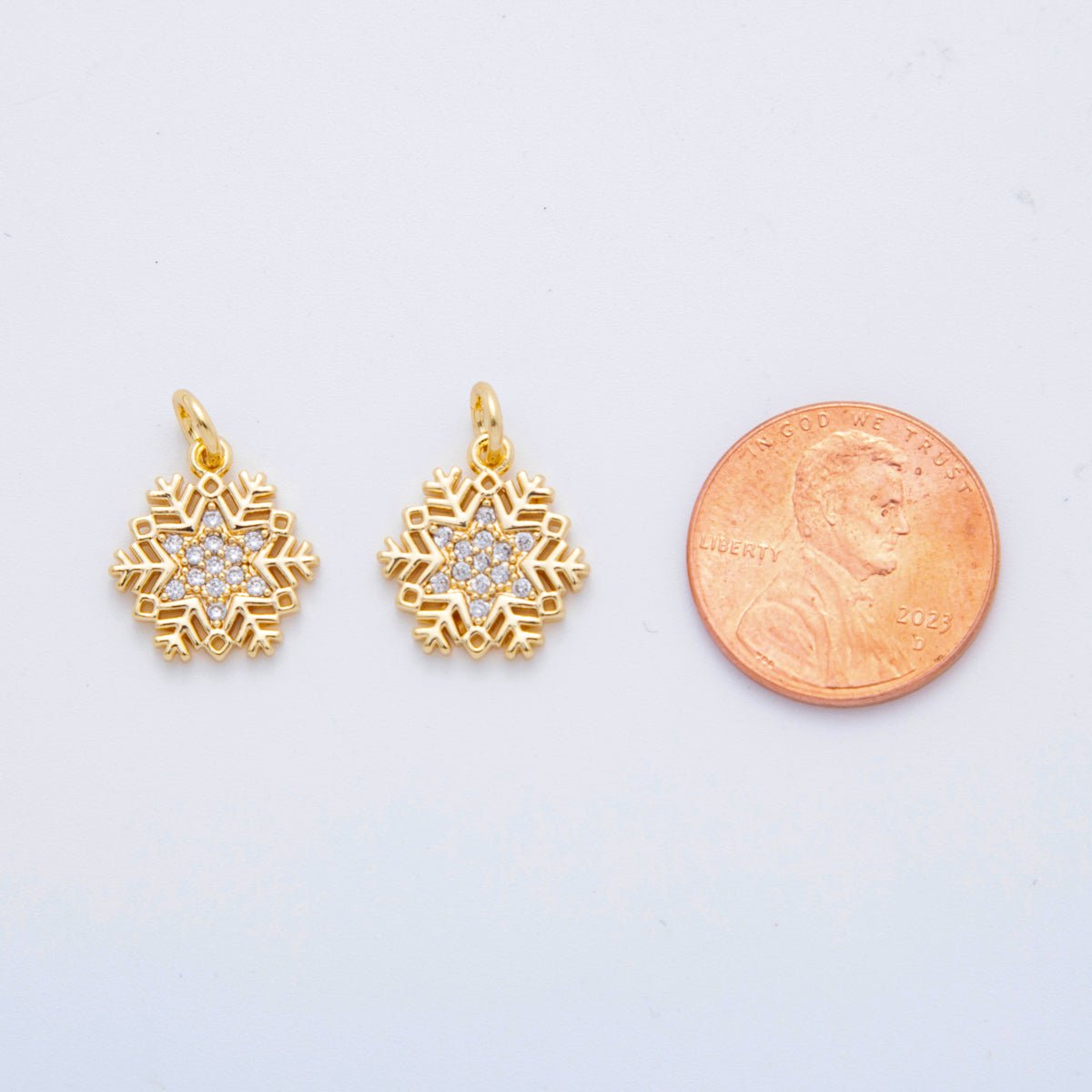 18K Gold Filled 17.5mm Micro Paved CZ Starry Winter Snowflakes Charm | AF805