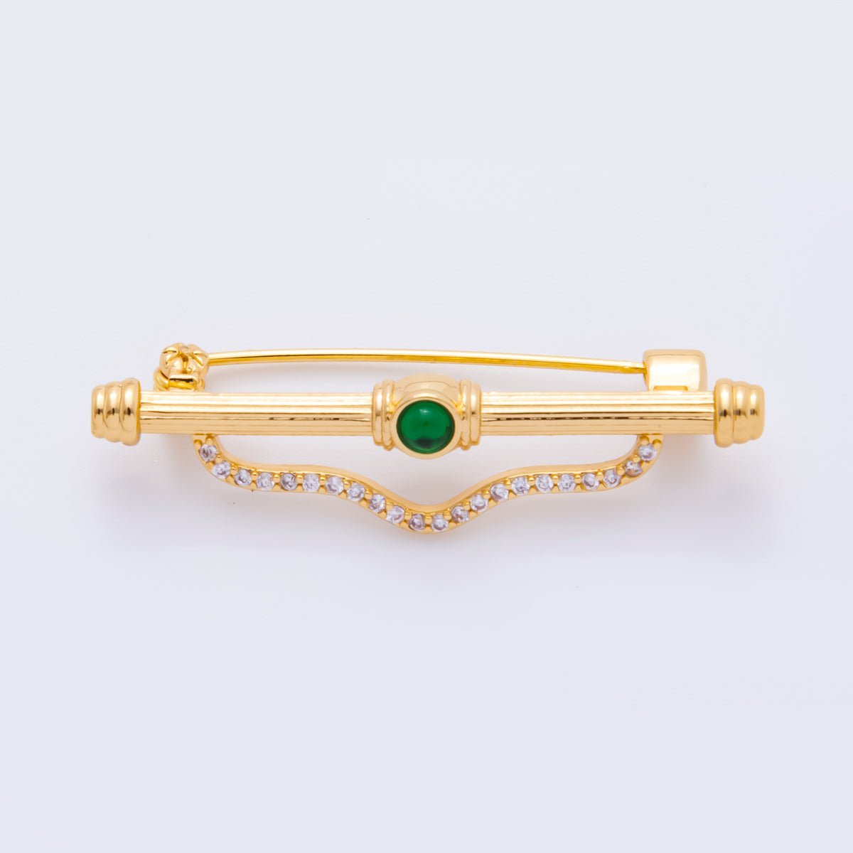 18K Gold Filled 17mm Emerald Green & Clear CZ Triple Vintage Brooch pin Charm Supply | Z-1235 - Z-1237