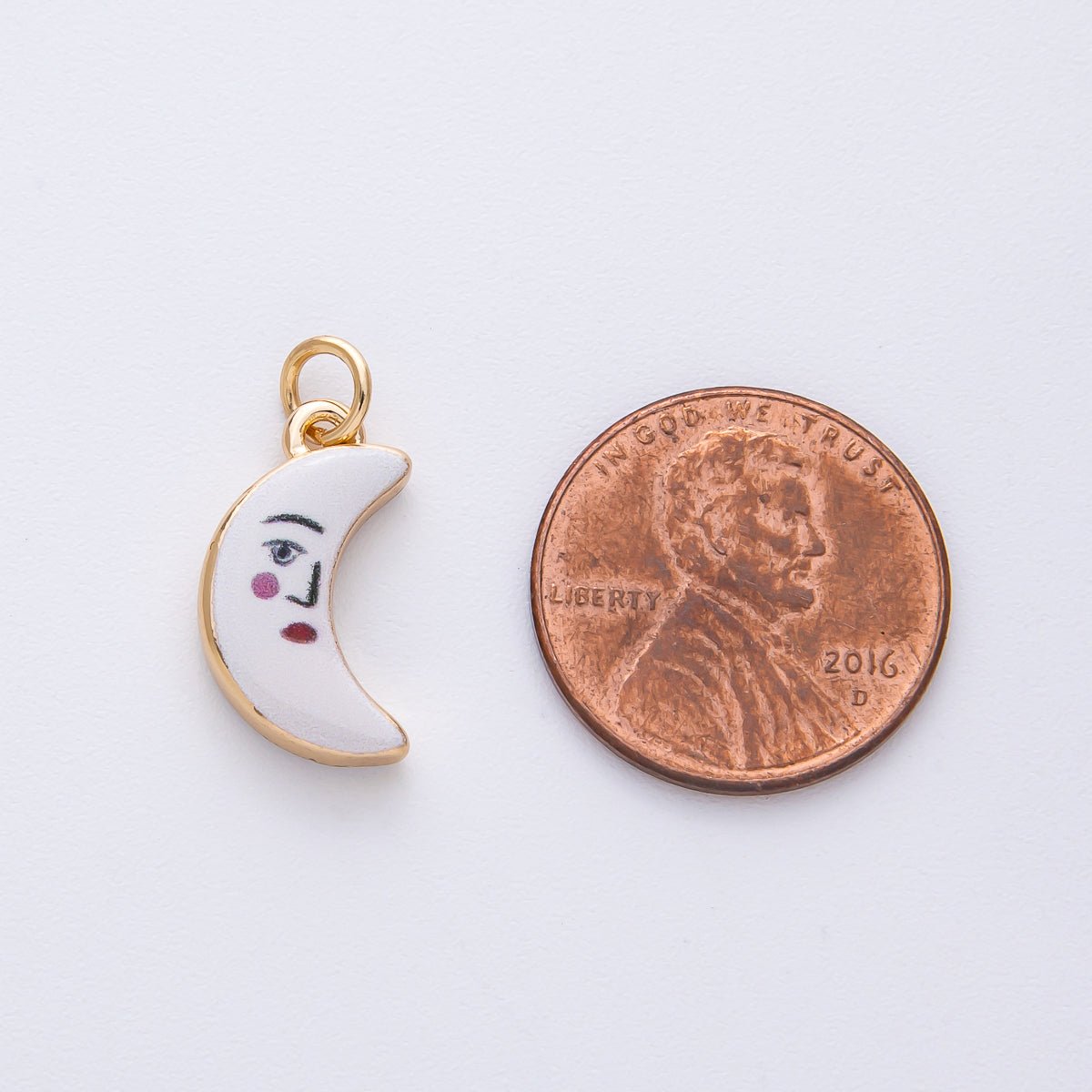 18K Gold Filled 17mm Face Celestial Crescent Moon White Enamel Charm | AF1611