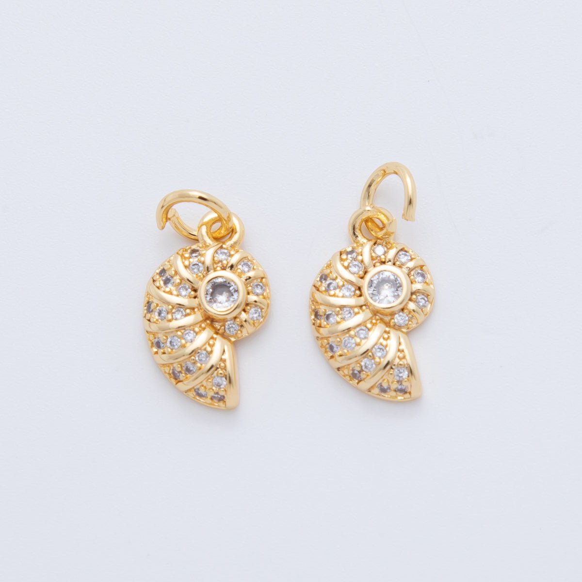 18K Gold Filled 17mm Micro Paved CZ Snail Sea Shell Charm | AF803