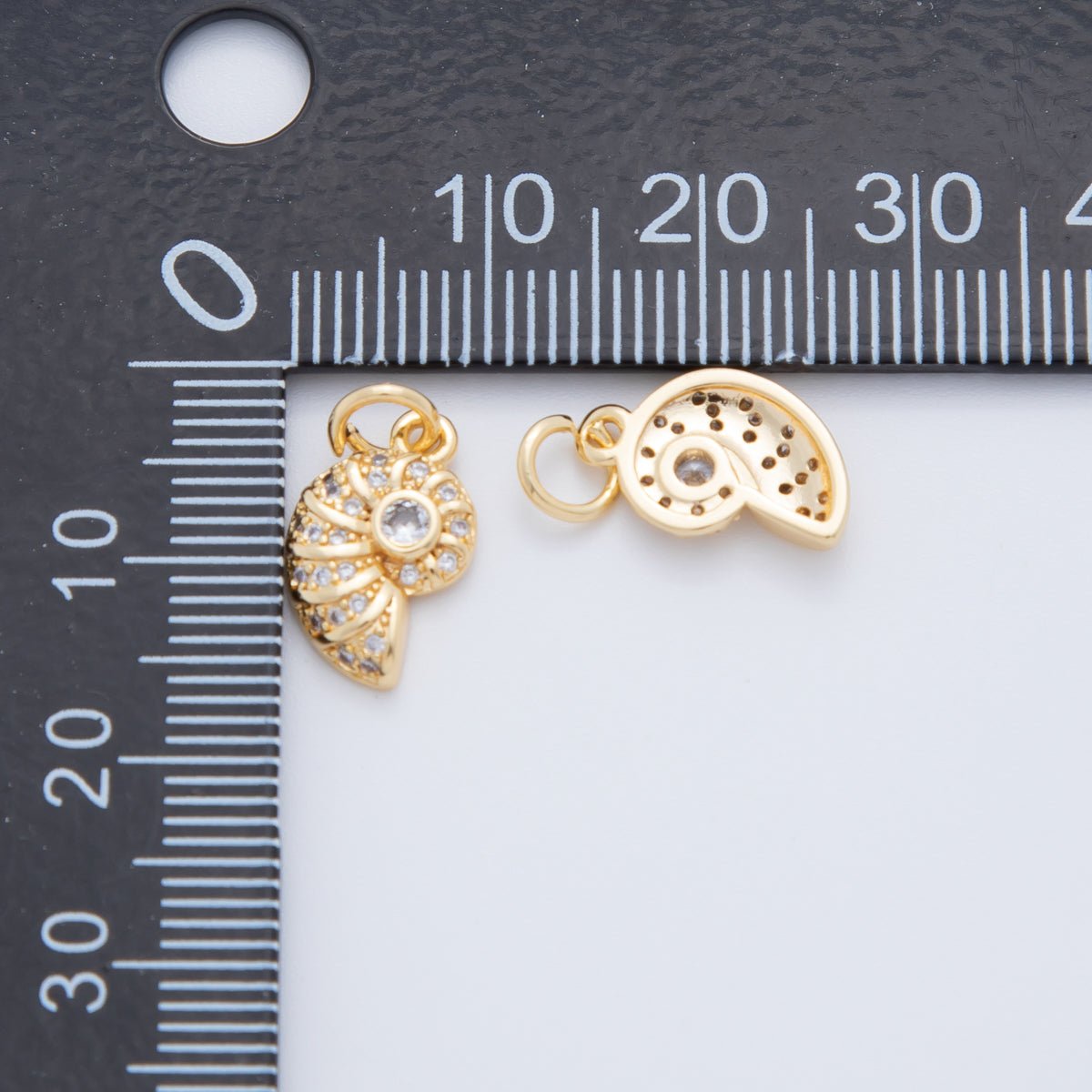 18K Gold Filled 17mm Micro Paved CZ Snail Sea Shell Charm | AF803
