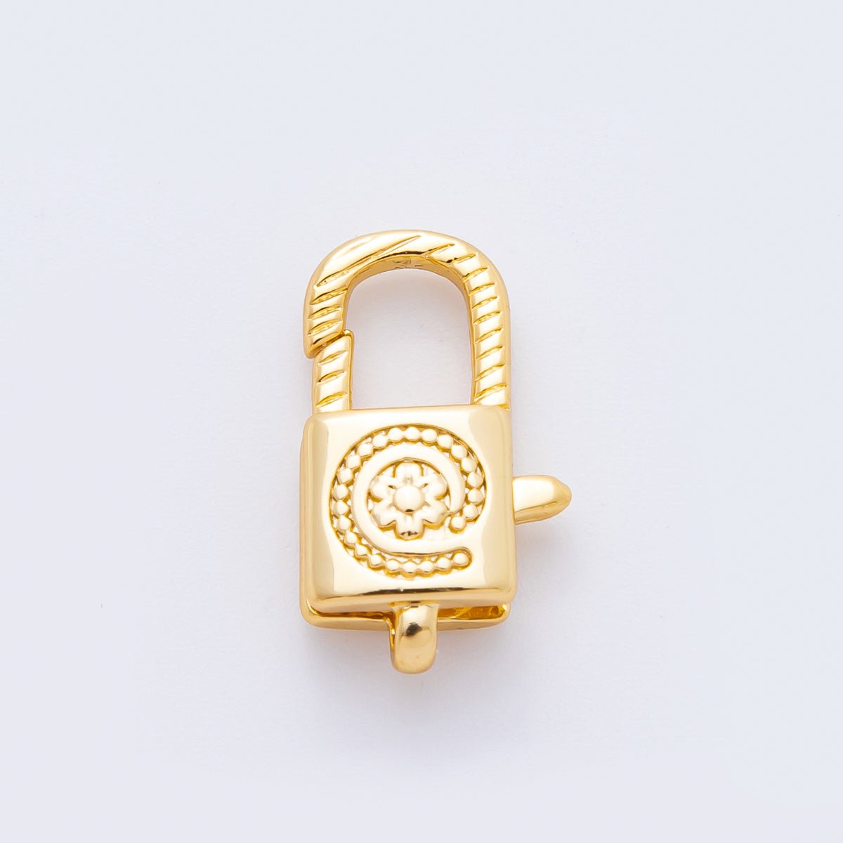 18K Gold Filled 17mm Spiral Flower Ribbed Rectangular Lobster Clasp Closure Finding | Z1389