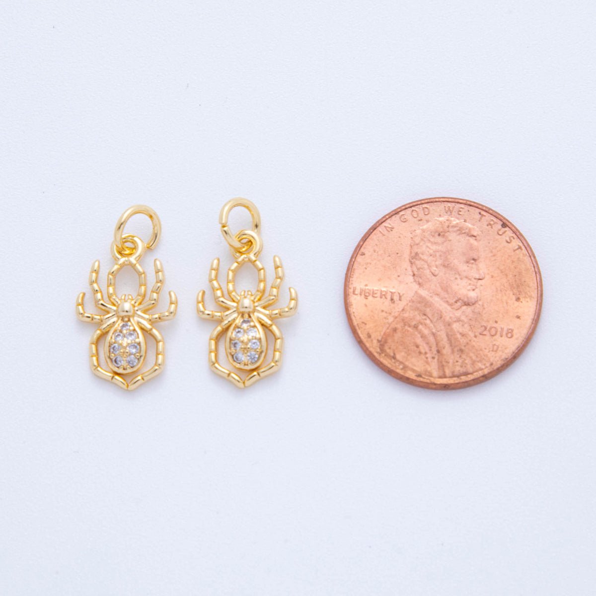 18K Gold Filled 18.5mm Micro Paved CZ Eight-Legged Spider Charm | AF815