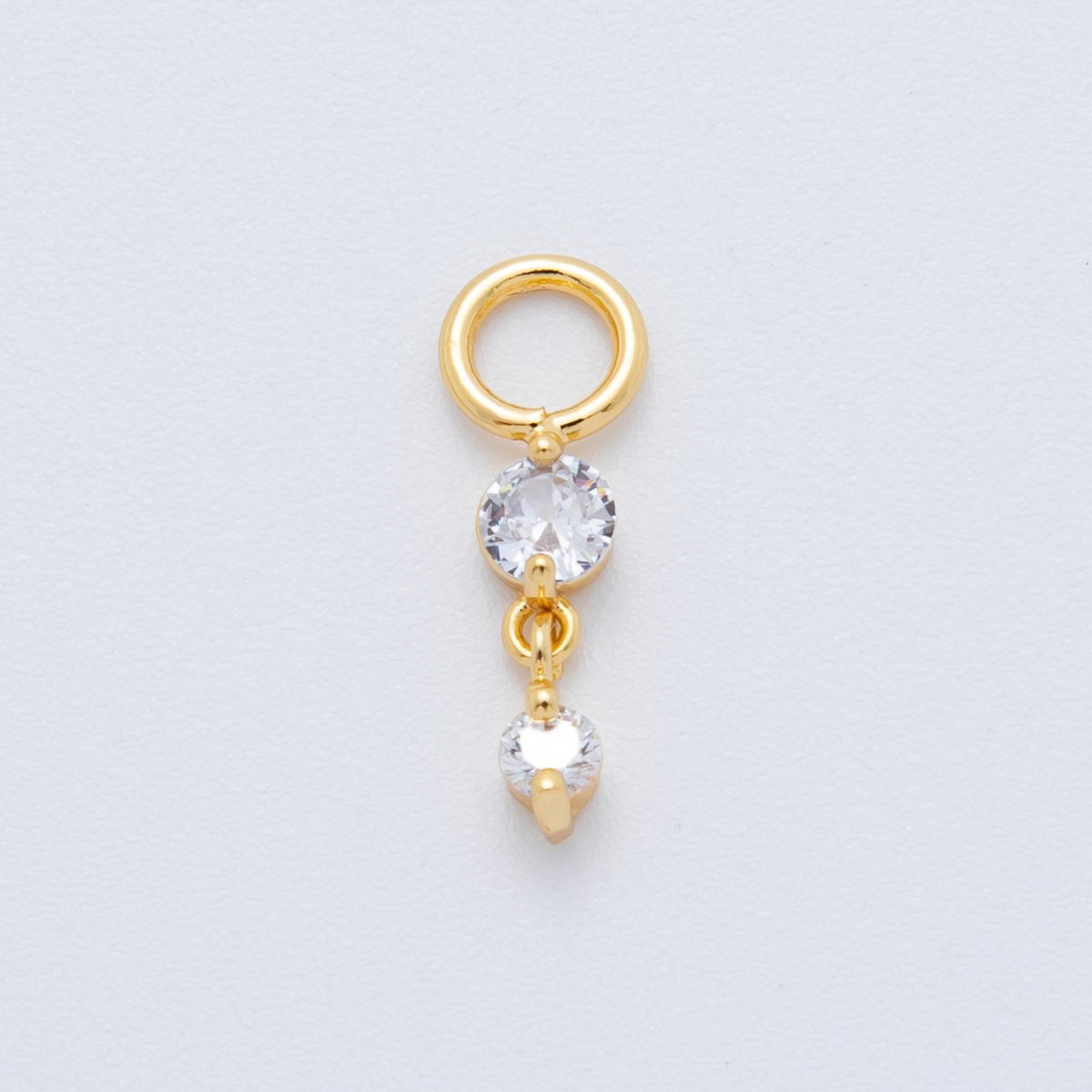 18K Gold Filled Clear CZ Double Round Add-On Drop Earring Charm | AH-911
