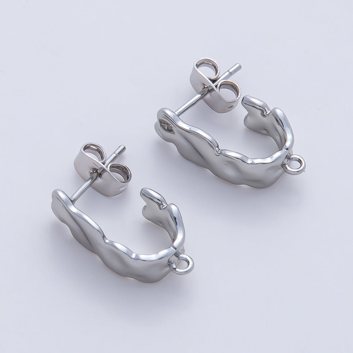 18K Gold Filled 18mm Hammered Molten Drop J-Shaped Hoop Earring Findings in Gold & Silver | Z1640