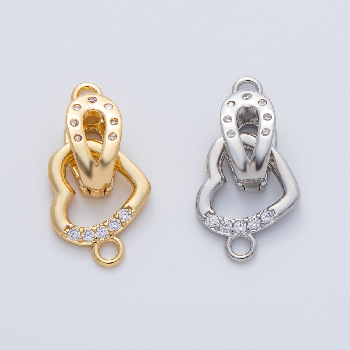 18K Gold Filled 18mm Micro Paved CZ Dotted Heart Snap Closure Findings in Gold & Silver | Z1457