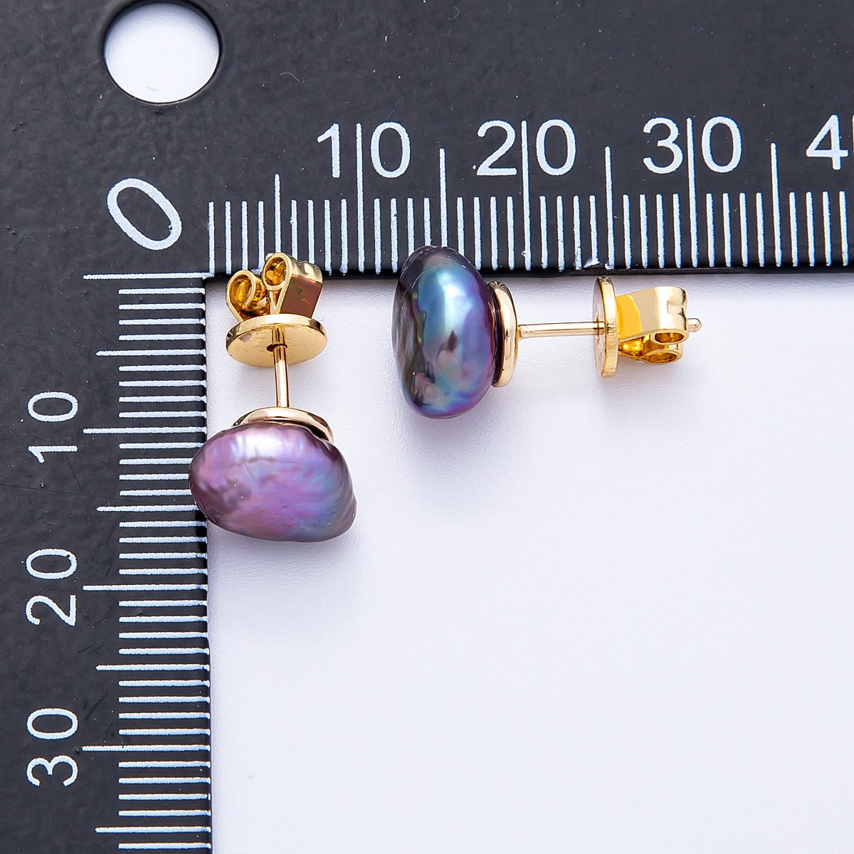 18K Gold Filled 18mm Purple Baroque Freshwater Pearl Studs | Earrings-00200