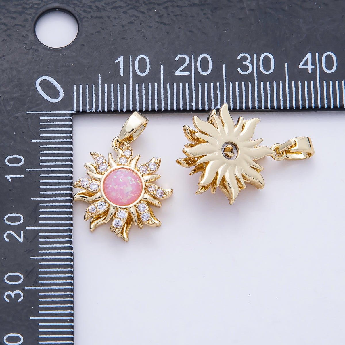 18K Gold Filled 18mm Spinning Rotating Pink Opal Celestial Sun Pendant Charm | AF1171