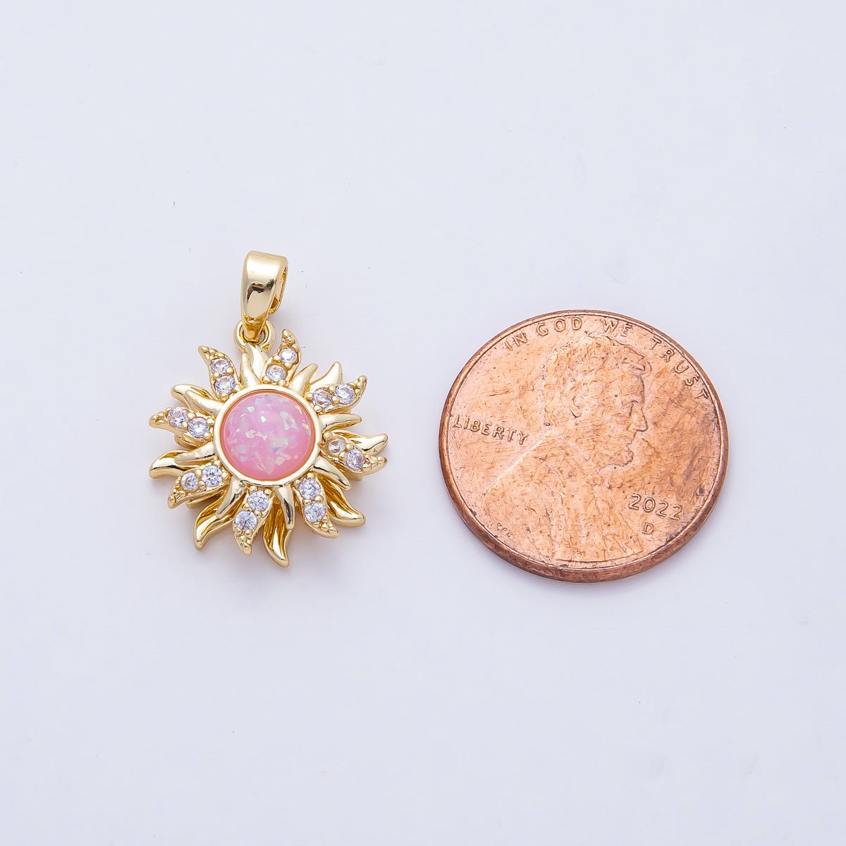 18K Gold Filled 18mm Spinning Rotating Pink Opal Celestial Sun Pendant Charm | AF1171