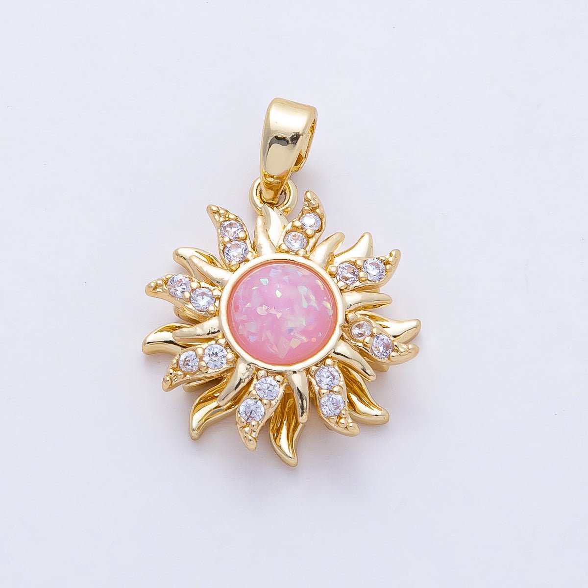18K Gold Filled 18mm Spinning Rotating Pink Opal Celestial Sun Pendant Charm | AF1171