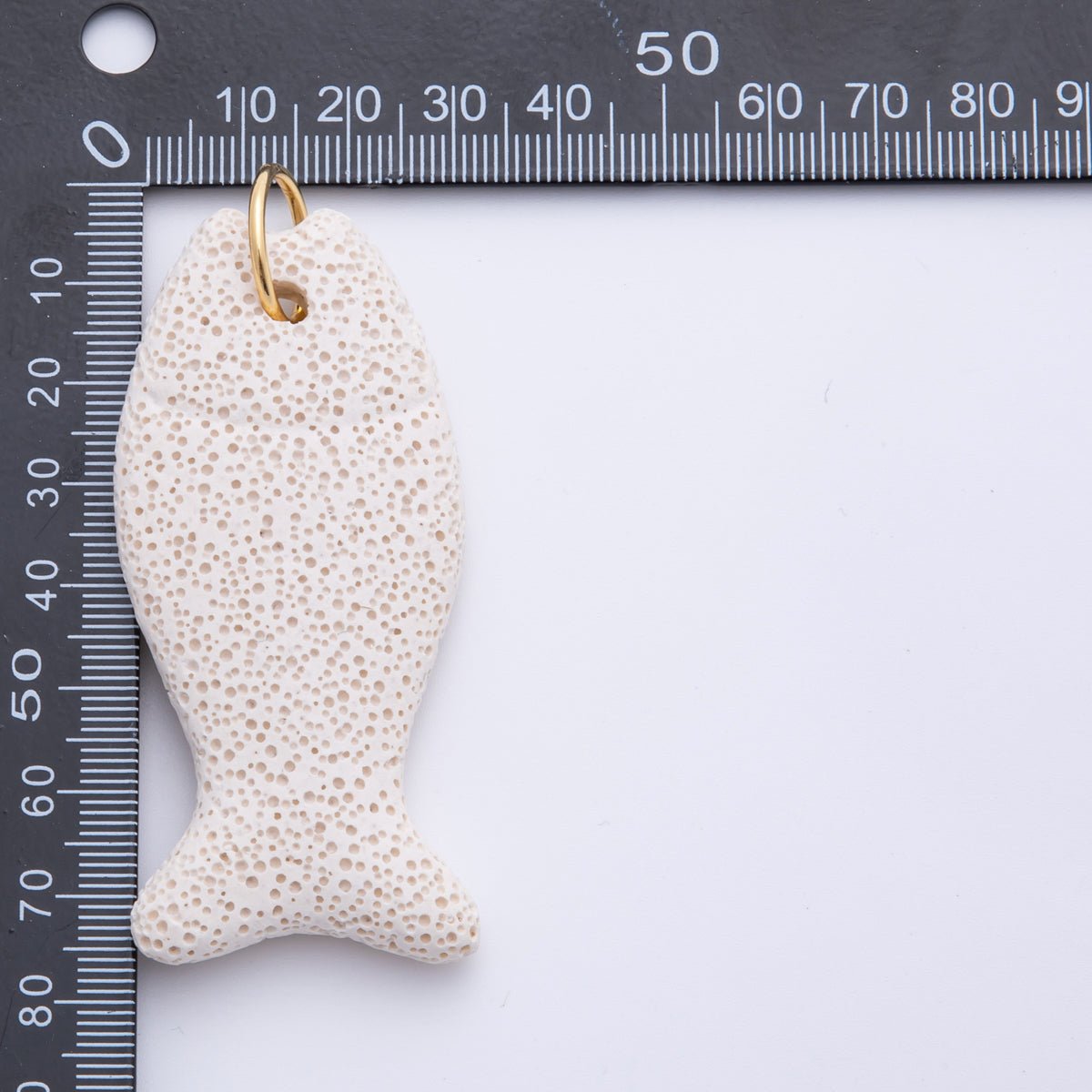 18K Gold Filled 19mm Lava Stone Dotted Fish Charm in Red & White | AH892